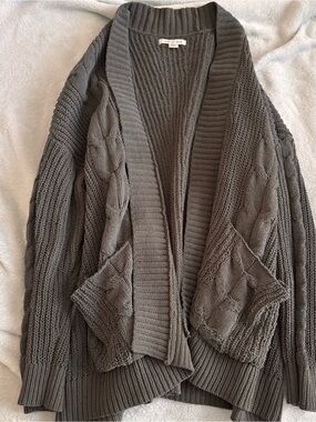 American Eagle Outfitters Olive Greeb Cable Knit Open-Front Cardigan